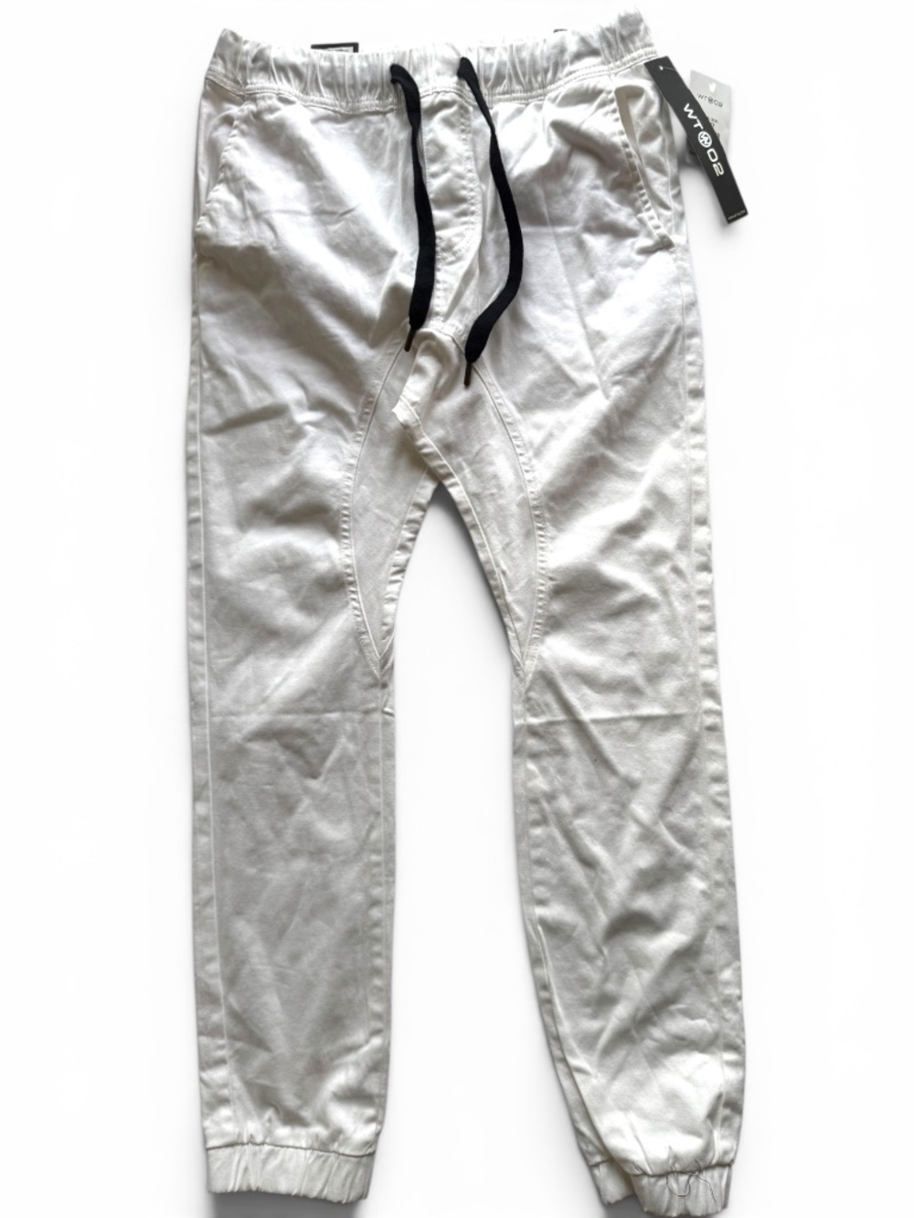 WT02 Men White Drawstring Jogger Pants Size M NWT